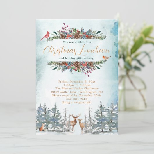 Woodland Animal Kerstparty Uitnodiging (Staand voorkant)