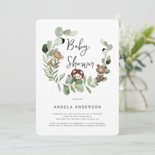 Woodland Animal Kingdom Baby shower Invitation Kaart (Staand voorkant)