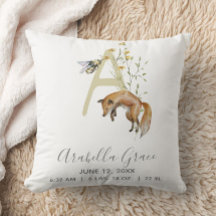 Woodland Animal Letter A Monogram Baby Geboortesta
