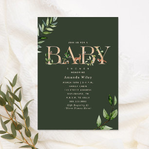 Woodland Animal Lettering Forest Green Baby shower Kaart