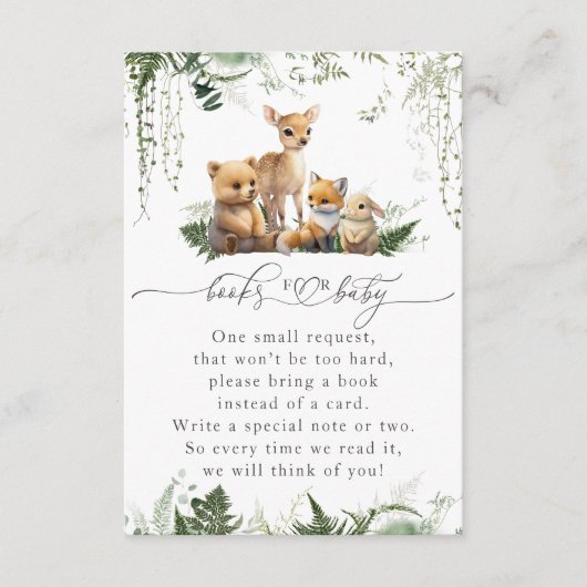 Woodland Animal Neutral Baby shower Boek Informatiekaartje (Voorkant)