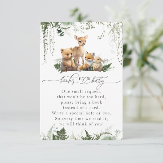 Woodland Animal Neutral Baby shower Boek Informatiekaartje (Staand voorkant)