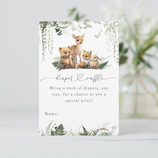 Woodland Animal Neutral Baby shower Luier Informatiekaartje (Staand voorkant)
