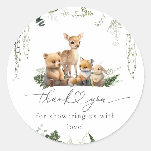 Woodland Animal Neutral Baby shower Luier Ronde Sticker (Voorkant)
