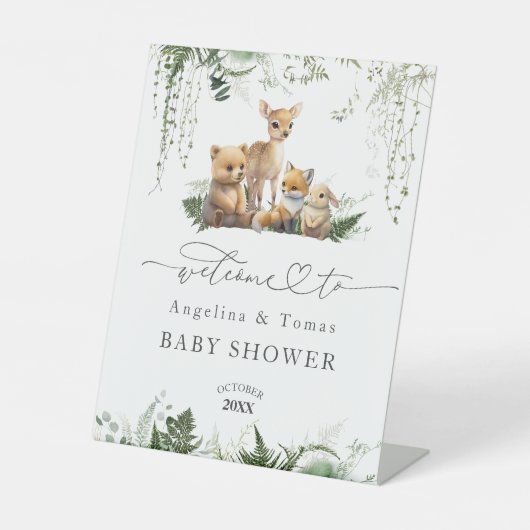 Woodland Animal Neutral Baby shower Welkom Reclamebord Met Voetstuk (Voorkant)