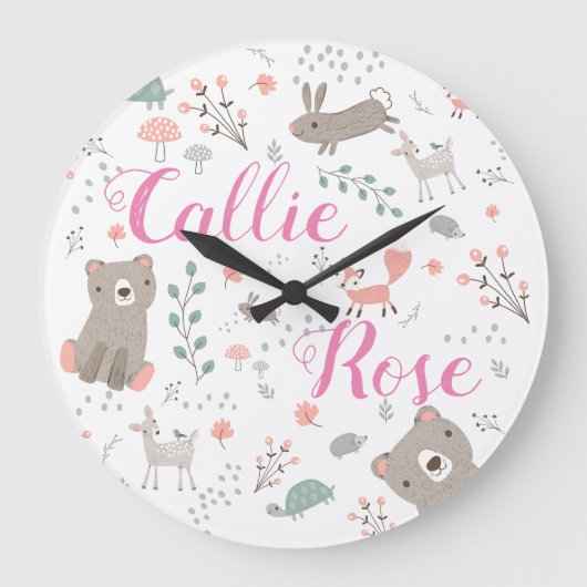 Woodland Animal Nursery Clock Grote Klok (Voorkant)