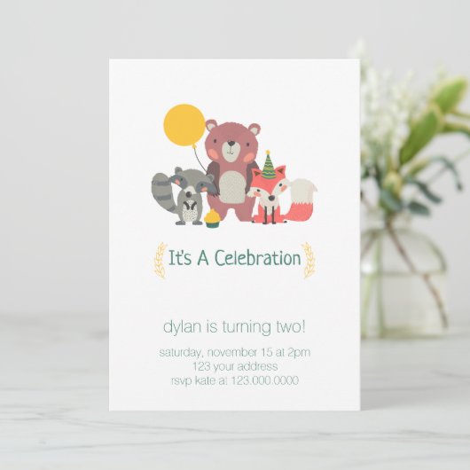 Woodland Animal Party Invitation Kaart (Staand voorkant)