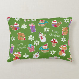Woodland Animal Pattern Green Merry kerst Accent Kussen