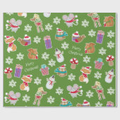 Woodland Animal Pattern Green Merry kerst Cadeaupapier (Vlak)