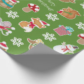 Woodland Animal Pattern Green Merry kerst Cadeaupapier (Hoek)