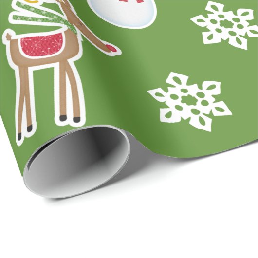 Woodland Animal Pattern Green Merry kerst Cadeaupapier (Rol Hoek)