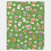 Woodland Animal Pattern Green Merry kerst Fleece Deken (Voorkant)