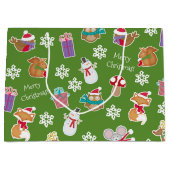 Woodland Animal Pattern Green Merry kerst Groot Cadeauzakje (Voorkant)