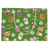 Woodland Animal Pattern Green Merry kerst Groot Cadeauzakje (Achterkant)