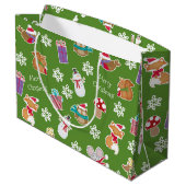 Woodland Animal Pattern Green Merry kerst Groot Cadeauzakje (Achterkant Gekanteld)