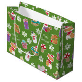 Woodland Animal Pattern Green Merry kerst Groot Cadeauzakje (Voorkant Gekanteld)
