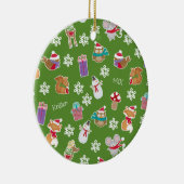Woodland Animal Pattern Green Merry kerst Keramisch Ornament (Rechts)