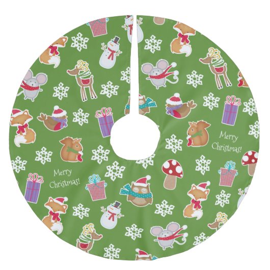 Woodland Animal Pattern Green Merry kerst Kerstboom Rok (Voorkant)