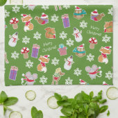 Woodland Animal Pattern Green Merry kerst Theedoek (Gevouwen)