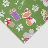 Woodland Animal Pattern Green Merry kerst Tissuepapier (Detail)