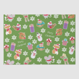 Woodland Animal Pattern Green Merry kerst Tissuepapier