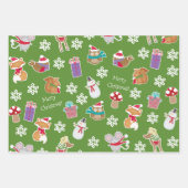Woodland Animal Pattern Red Green Merry kerst Inpakpapier Vel (Voorkant 3)