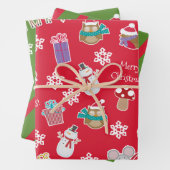 Woodland Animal Pattern Red Green Merry kerst Inpakpapier Vel (In situ)