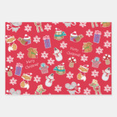 Woodland Animal Pattern Red Green Merry kerst Inpakpapier Vel (Voorkant)