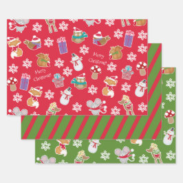 Woodland Animal Pattern Red Green Merry kerst Inpakpapier Vel