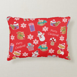 Woodland Animal Pattern Red Merry kerst Accent Kussen