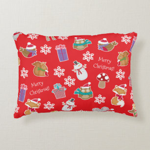 Woodland Animal Pattern Red Merry kerst Accent Kussen