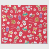 Woodland Animal Pattern Red Merry kerst Cadeaupapier (Vlak)