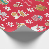 Woodland Animal Pattern Red Merry kerst Cadeaupapier (Hoek)