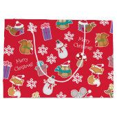 Woodland Animal Pattern Red Merry kerst Groot Cadeauzakje (Achterkant)