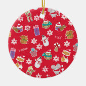 Woodland Animal Pattern Red Merry kerst Keramisch Ornament (Voorkant)