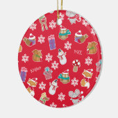 Woodland Animal Pattern Red Merry kerst Keramisch Ornament (Links)