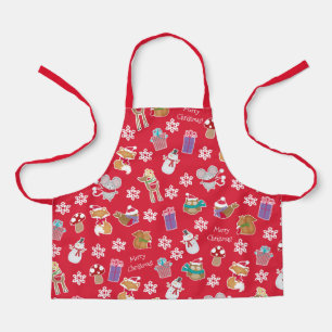 Woodland Animal Pattern Red Merry kerst Schort