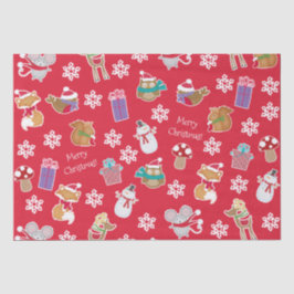 Woodland Animal Pattern Red Merry kerst Tissuepapier
