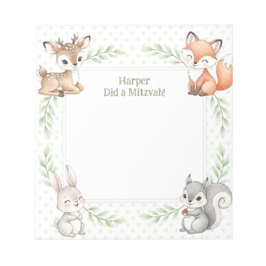 Woodland Animal Personalized Mitswa Notes Notitieb Notitieblok (Voorkant)