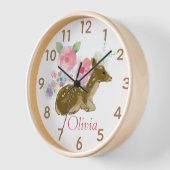 Woodland Animal Pink Floral Wood Nursery Clock (Hoek)