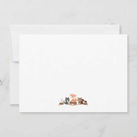 Woodland Animal Pink Pastel Floral Baby shower Bedankkaart (Achterkant)