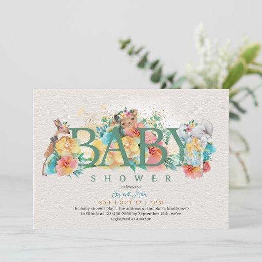 Woodland Animal Rustic Floral Baby Girl Shower Kaart (Staand voorkant)