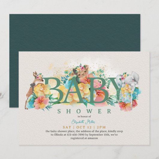 Woodland Animal Rustic Floral Baby Girl Shower Kaart (Voorkant / Achterkant)