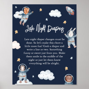 Woodland Animal Space Baby 'Late Night Diaper' Poster