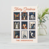 Woodland Animal Stamps Collage Merry Christmas  Feestdagenkaart (Staand voorkant)