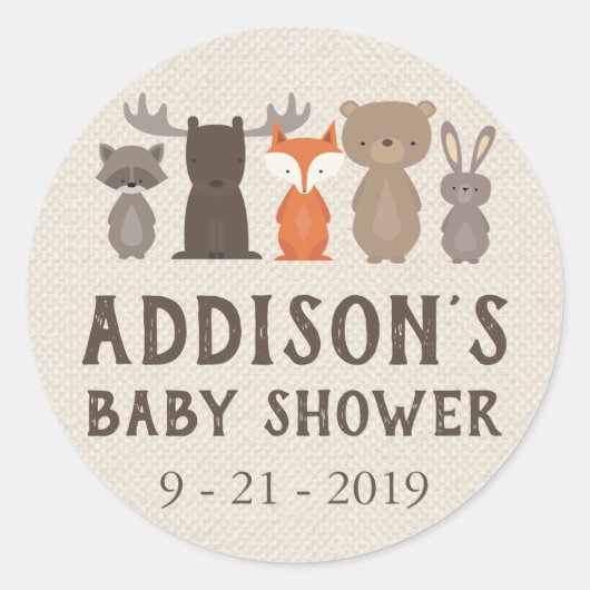Woodland Animal Theme Baby shower Circle Stickers (Voorkant)