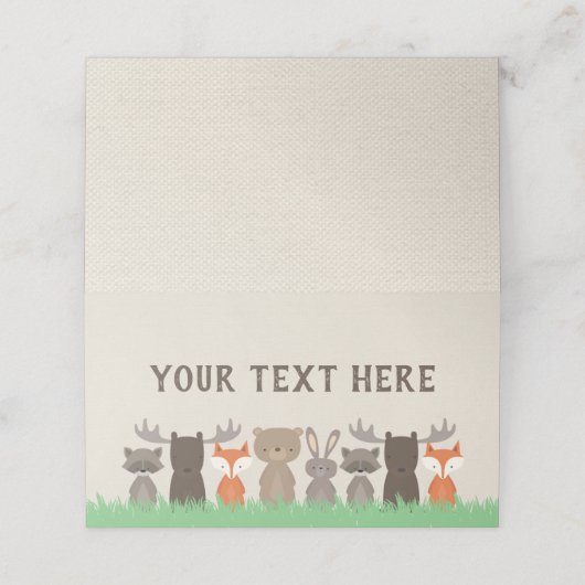 Woodland Animal Theme Baby shower Tent Kaarten Plaatskaartje (Buitenkant ongevouwen)