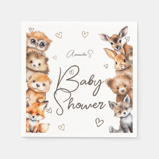 Woodland Animal Theme Baby shower Uitnodiging Servet (Voorkant)