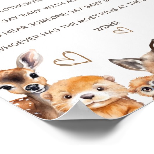 Woodland Animal Theme Zeg niet Baby spel Poster (Hoek)