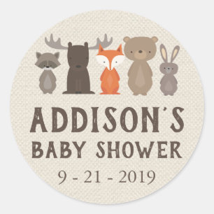 Woodland Animal Thmed Baby shower Circle Stickers